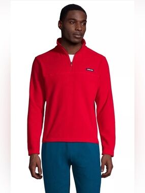LANDS’ END Men's Bright Red 1/4 Zip Fleece Pullover. Size Large Tall